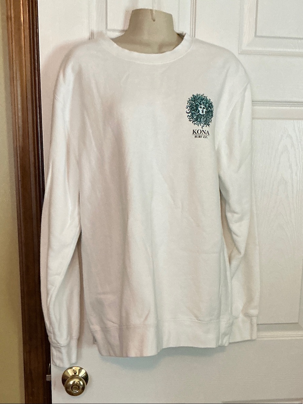 Kona Surf Co. Graphic Sweatshirt— White with Teal & Black Logo